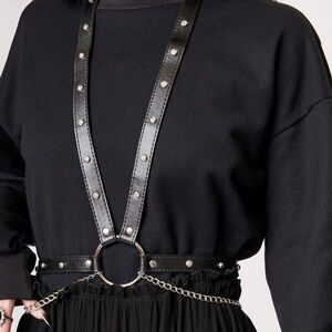 Midnight Hour Black Leather Harness with Silver Accents